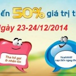 Mobifone khuyến mãi 50% giá trị thẻ nạp từ 23-24/12/2014