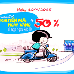 Vinaphone khuyến mãi 50% giá trị thẻ nạp ngày 10/9/2015