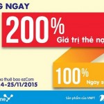 Khuyến mãi 200% trả trước eZCom Vinaphone ngày 24, 25/11/2015