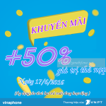 Khuyến mãi 50% giá trị thẻ nạp Vinaphone ngày 17/6/2016