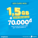 Tặng 70,000đ khi đăng ký gói 3G M70 Vinaphone