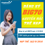 Vinaphone khuyến mãi 70% thẻ nạp khi đăng ký Big70 ngày 1/9/2016