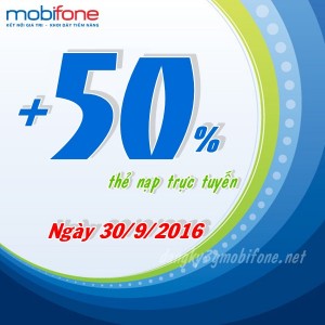 Mobifone khuyến mãi 50% giá trị thẻ nạp trực tuyến ngày 30/9/2016