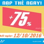 Vinaphone khuyến mãi 75% giá trị thẻ nạp ngày 12/10/2016