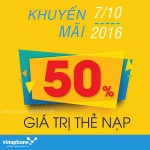 Khuyến mãi 50% thẻ nạp ngày vàng Vinaphone 7/10/2016