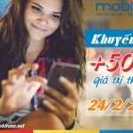 Mobifone khuyến mãi tặng 50% giá trị thẻ nạp ngày 24/2/2017
