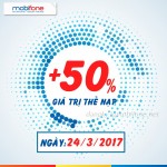 Khuyến mãi 50% giá trị thẻ nạp mạng Mobifone ngày 24/3/2017