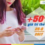 Mobifone khuyến mãi 50% giá trị thẻ nạp ngày 25/8/2017