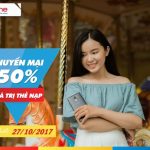Mobifone khuyến mãi 50% giá trị thẻ nạp ngày 27/10/2017
